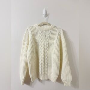 VTG CLUB INTERNATIONAL Chunky Cable knit Cream Sweater Mens M 90s Preppy Grandpa